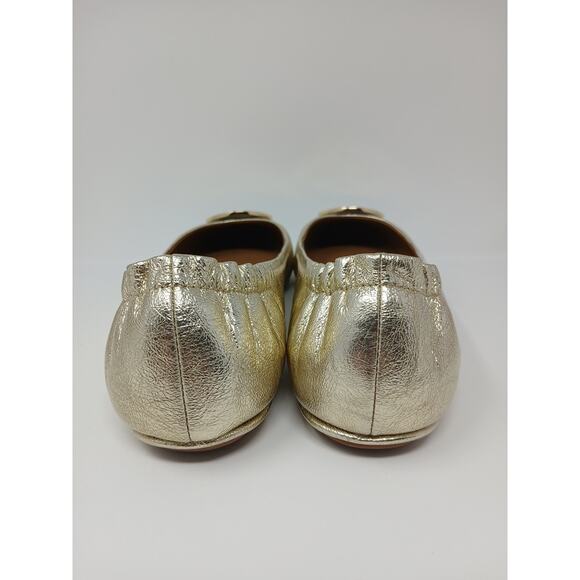 Tory Burch Minnie Travel Ballet With Logo Spark Gold Shoes Women’s Sz 10.5 New - Picture 10 of 16